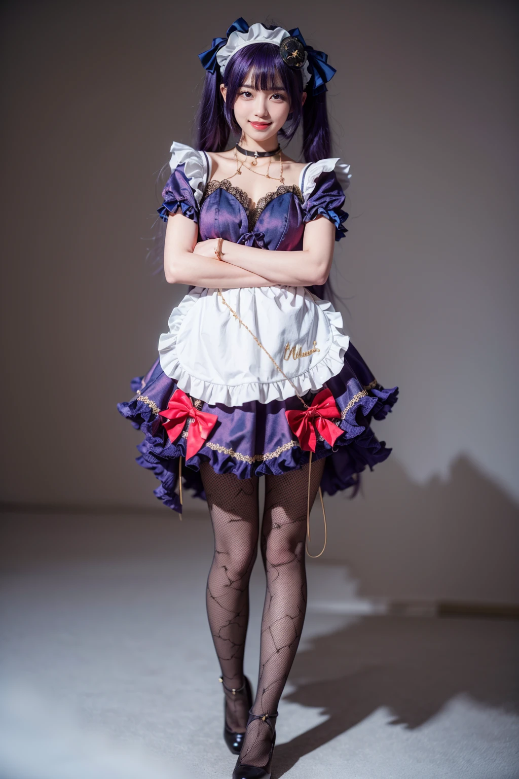 Attractive dressing Beautiful curl hairs,perfect facial features of well dressed anime girl showing own back body in bedroom empty hand's ,looks like gorgeous wife giving a eligent pose wearing princess wedding gown dress, ((with big body curves, attractive queen diamond crown full dressed white and purple clothing,bouncy breasts:2.4 thin waist,big wide hips , but gigantic thighs)) wearing necklaces with princess sexy attractive long frock clothes full body clothing wedding white and purple bride clothes added coastly stockings,flowen net design frock