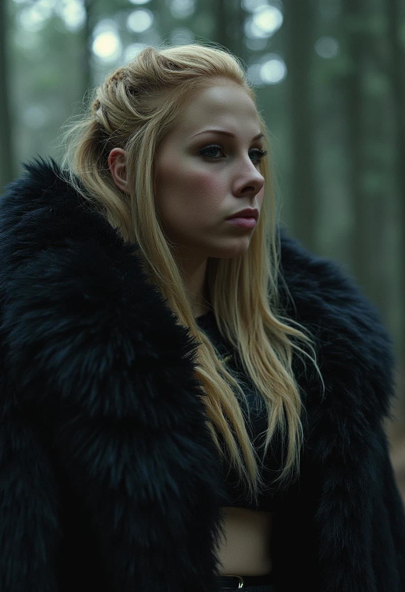 glamour shot,(dark mood masterpiece Photography by Mario Giacomelli:1.2),high quality, 8K Ultra HD, gianna michaels as a female warrior wearing thick fur over her entire body, fur coat, blonde hair, extremely elaborate hair updo, fur, beautiful, full depth of field and realistic textures, colorful, atmospheric haze, Film grain, cinematic film still, highly detailed, high budget, cinemascope, moody, epic, OverallDetail, gorgeous, 2000s vintage RAW photo, photorealistic, candid camera, color graded cinematic, eye catchlights, atmospheric lighting, imperfections, natural, shallow dof