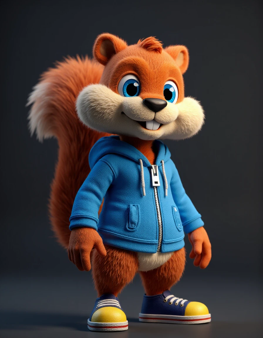 professional 3d model conker the short anthropomorphic cartoon squirrel as a 3D video game model <lora:CONKER_FLUX:1> conker, wearing a blue hoodie . octane render, highly detailed, volumetric, dramatic lighting