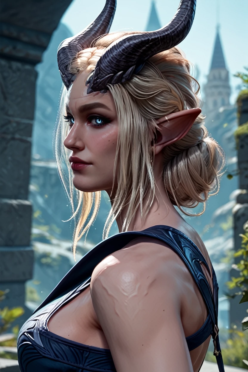 score_9, score_8_up, score_7_up, score_6_up
<lora:BGMainFemale:1.0>
BGMainFemale, 1girl, blonde hair, blue eyes, demon horns, pointy ears, looking at viewer, Standing profile with one leg forward, Mystical mountains with floating temples, ethereal and grand