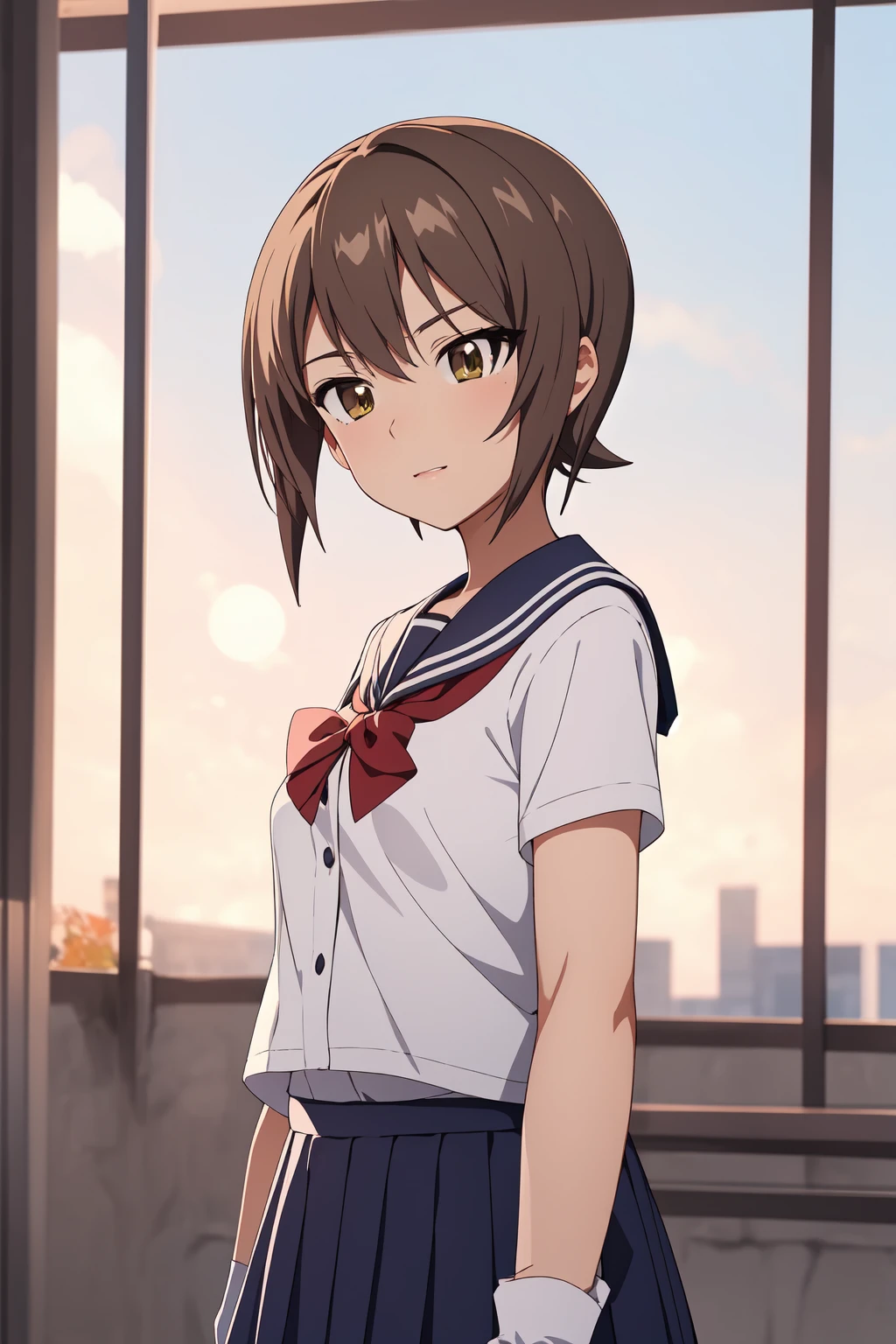 (RAW photo, best quality), 1girl,  natural lighting,
 <lora:girls_und_panzer_maho_1_2:1> panzer_maho,
school uniforms,