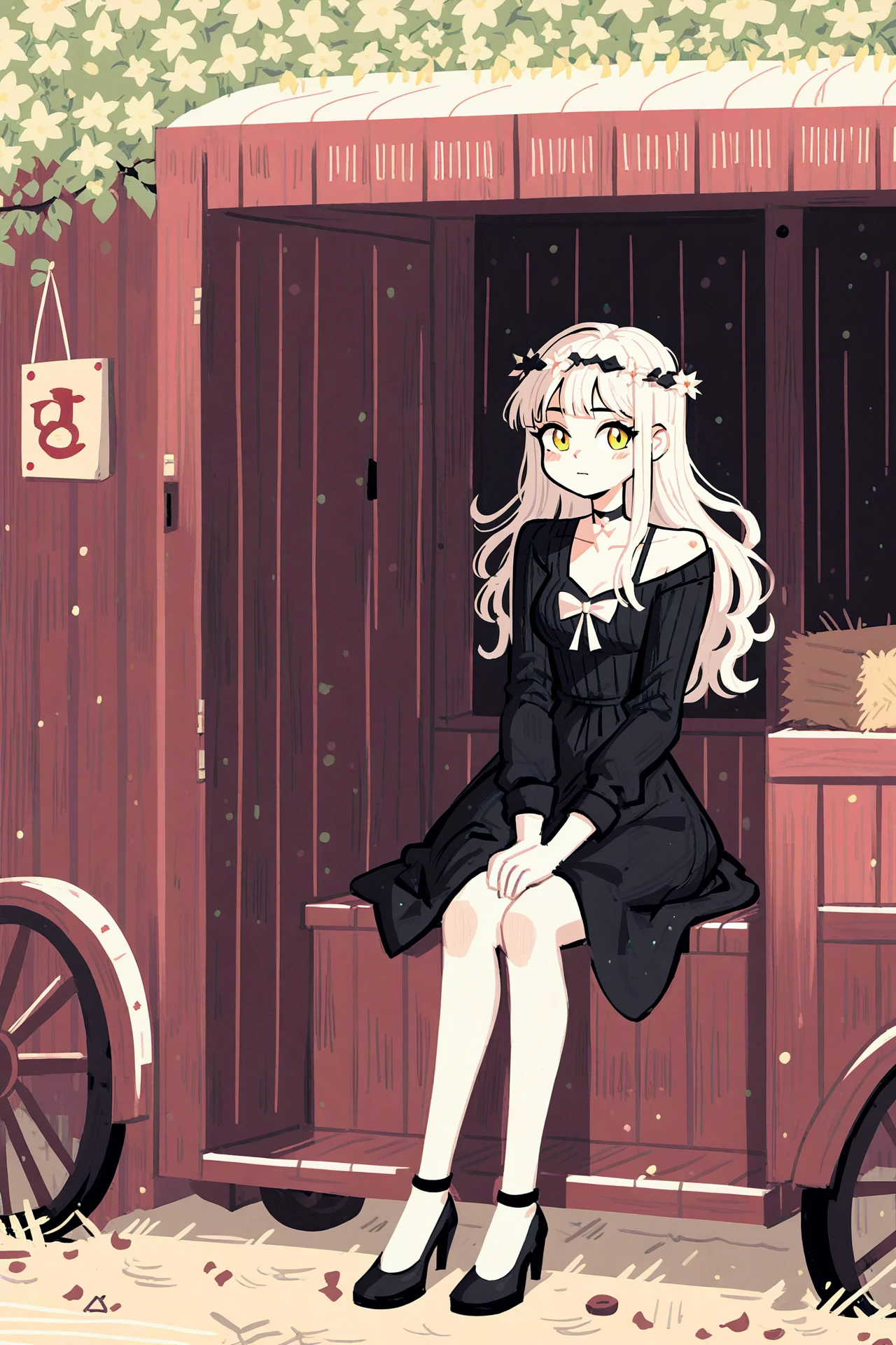 score_9, score_8_up, score_7_up,score_6_up, <lora:edamame_pony:0.9>
1girl,solo,inzaniak,bow,mishoww,highres,dress,clarice miche,white hair,chocolate,long hair,hay,solo,sitting,wagon,annih epica,sketch,head wreath,:o,long sleeves,yellow eyes