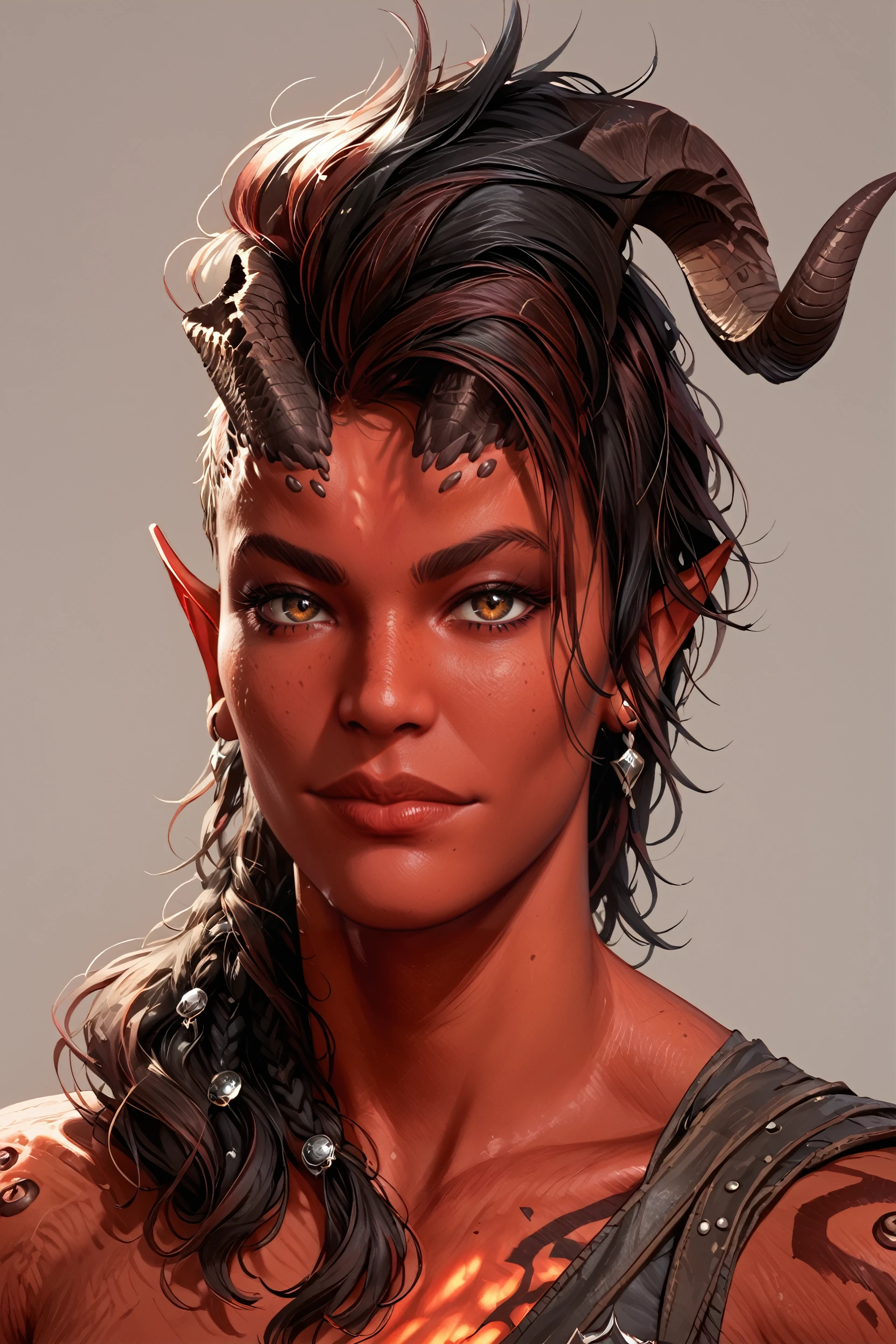 score_9, score_8_up, score_7_up, score_6_up
<lora:BGKarlach:1.0>
BGKarlach, 1girl, demon horns, black hair, red skin, looking at viewer, simple background, portrait