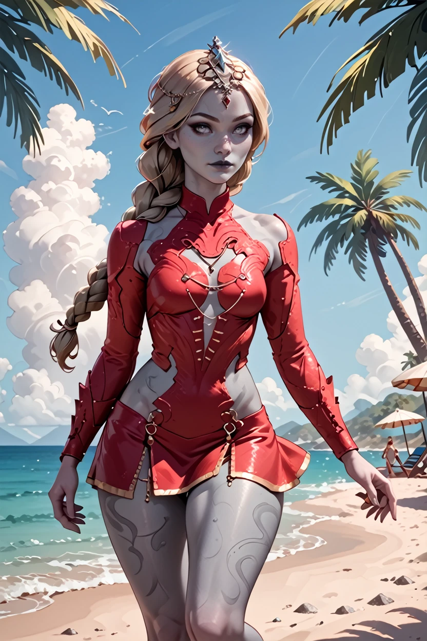 score_9, score_8_up, score_7_up, score_6_up
<lora:BGOrin:1.0>
BGOrin, 1girl, blonde hair, white eyes, grey skin, braid, long hair, looking at viewer, Standing with one leg lifted, at the beach, minidress, palm trees, sundown