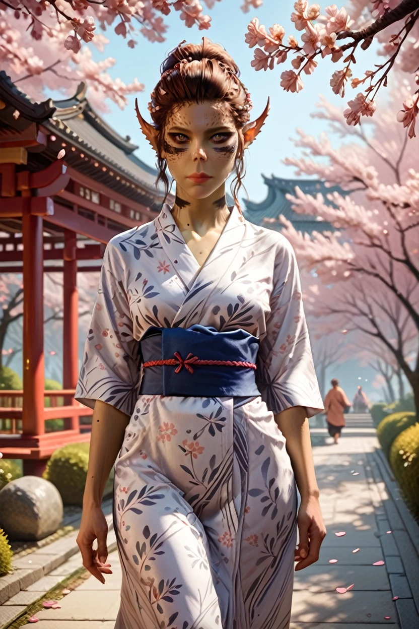 score_9, score_8_up, score_7_up, score_6_up
<lora:BGLaezel:1.0>
BGLaezel, 1girl, brown hair, colored skin, pointy ears, looking at viewer, walking in a serene Japanese park with cherry blossoms, yukata, and a hair ornament