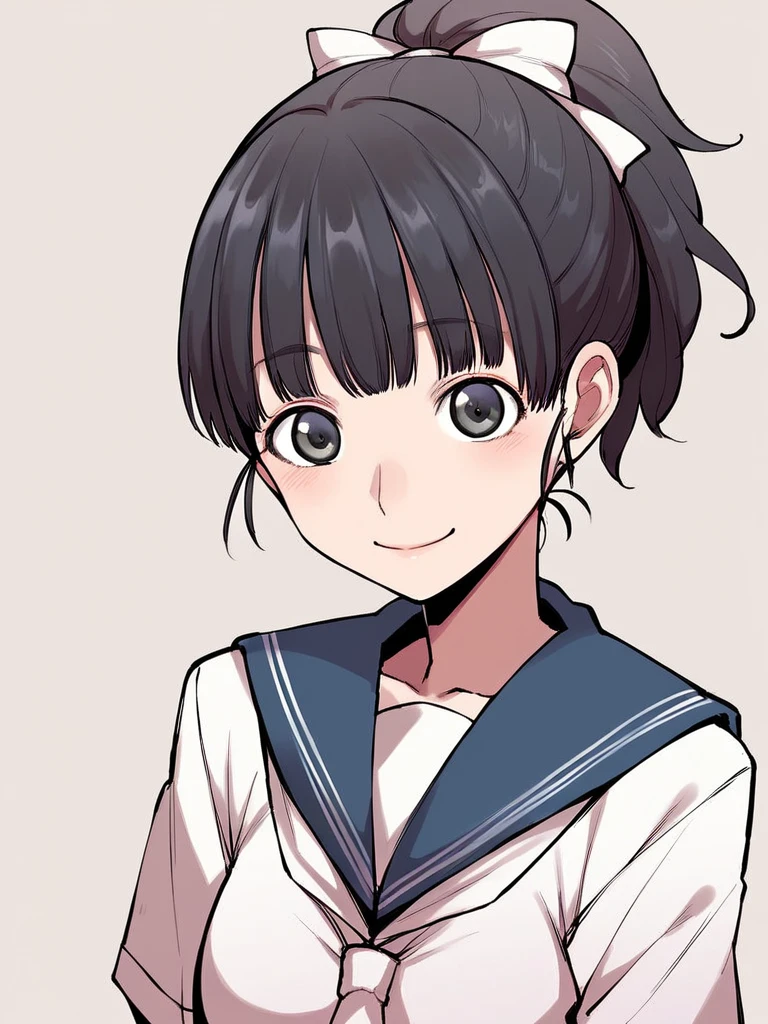 score_9, score_8_up, score_7_up, 
1girl, yumina mc, ponytail, hair bow, black hair, white bow, black eyes,

face, smile, looking at viewer, serafuku, 
