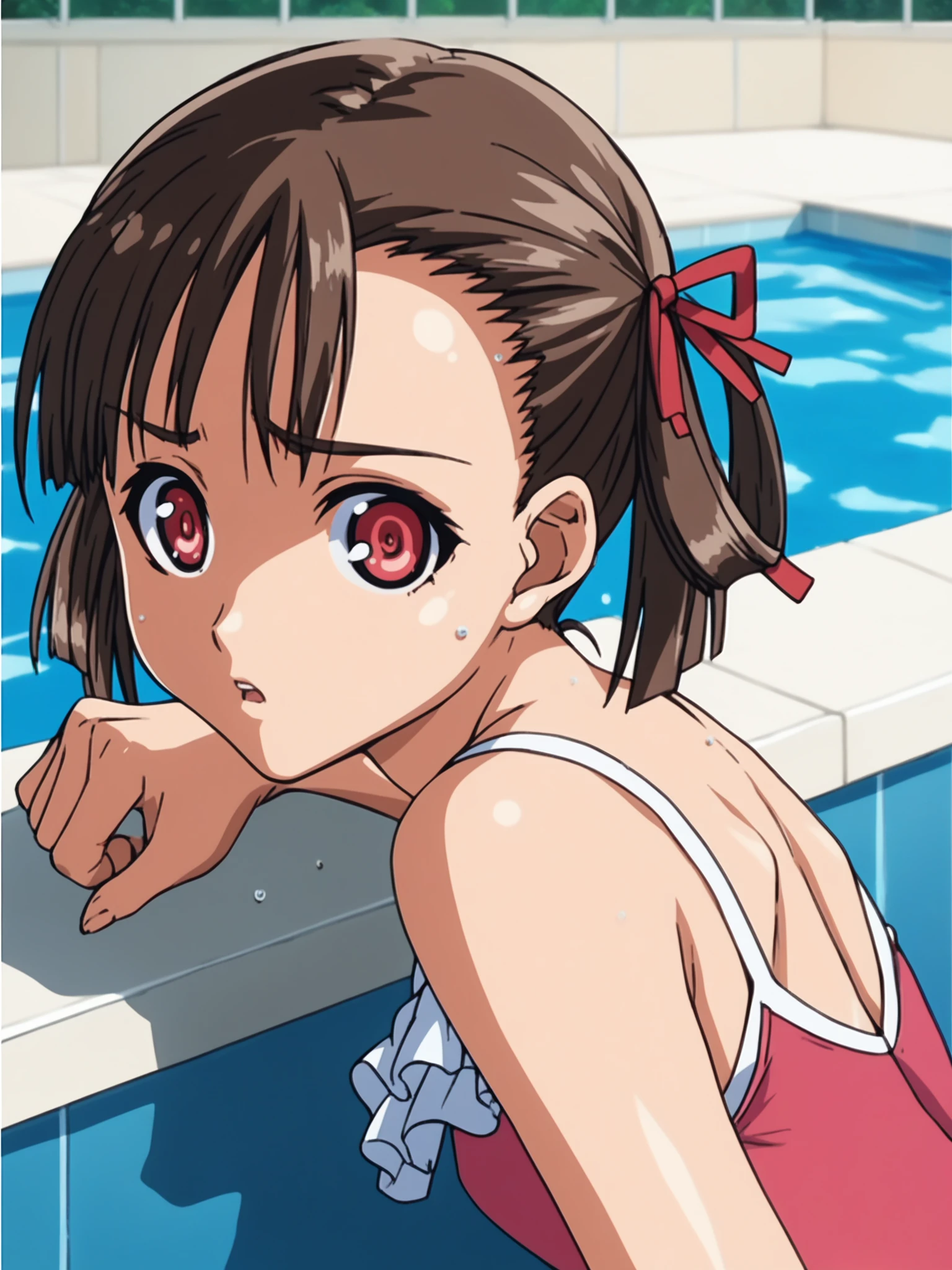 <lora:happy_tentacle-natsume-v0.2-000030:0.9>, ht_natsume, frilled one-piece swimsuit, pink swimsuit, pool, , 1girl, solo, close-up , , ( confused , torogao :1.1), looking at viewer , score_9, score_8_up, score_7_up, score_6_up, score_5_up, score_4_up