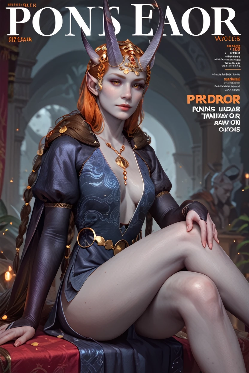 score_9, score_8_up, score_7_up, score_6_up
<lora:BGMizora:1.0>
BGMizora, 1girl, orange hair, horns, grey skin, hair ornament, pointy ears, looking at viewer, magazine cover, Sitting with hands on thighs