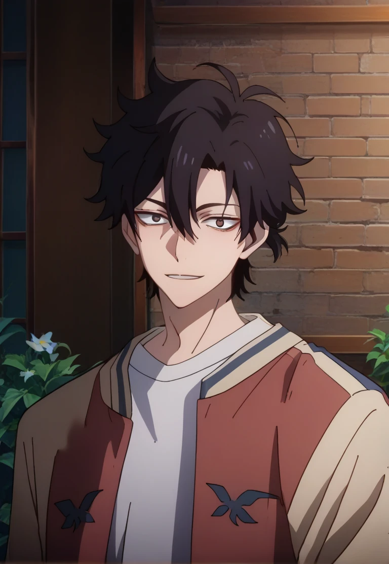 ,1boy,solo,chen_xiaoshi,male focus,black hair,medium hair,hair between eyes,score_9,score_8_up,score_7_up,source_anime,light smile,<lora:chen_xiaoshi>