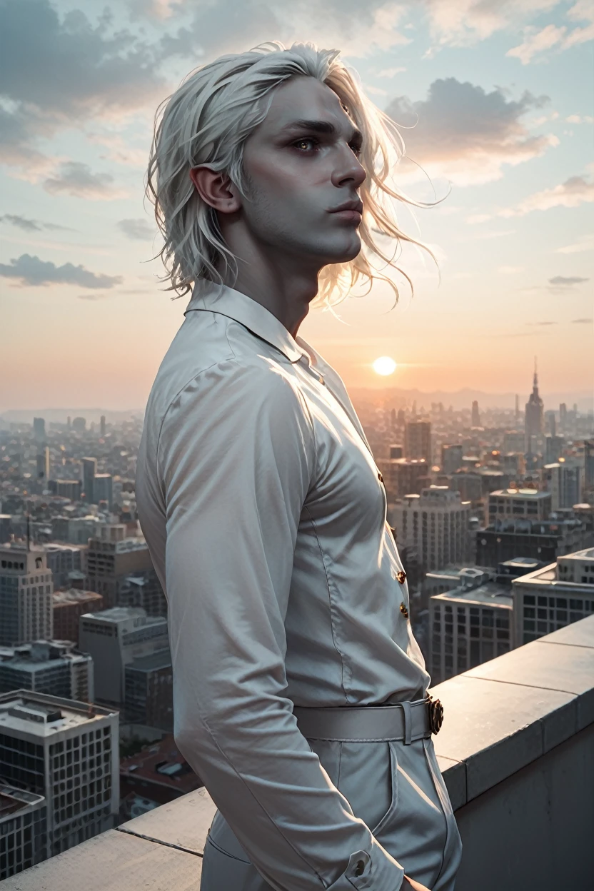 score_9, score_8_up, score_7_up, score_6_up
<lora:BGKarniss:1.0>
BGKarniss, 1boy, white hair, extra eyes, grey skin, looking at viewer, in a tailored suit, standing on a rooftop overlooking a city skyline at sunset, golden hour, wind blowing through his hair, dramatic shadows