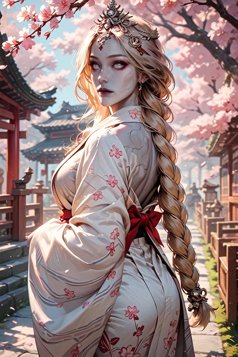 score_9, score_8_up, score_7_up, score_6_up
<lora:BGOrin:1.0>
BGOrin, 1girl, blonde hair, white eyes, grey skin, braid, long hair, looking at viewer, Standing with back to the camera, yukata, japan, cherry blossoms, hair ornament