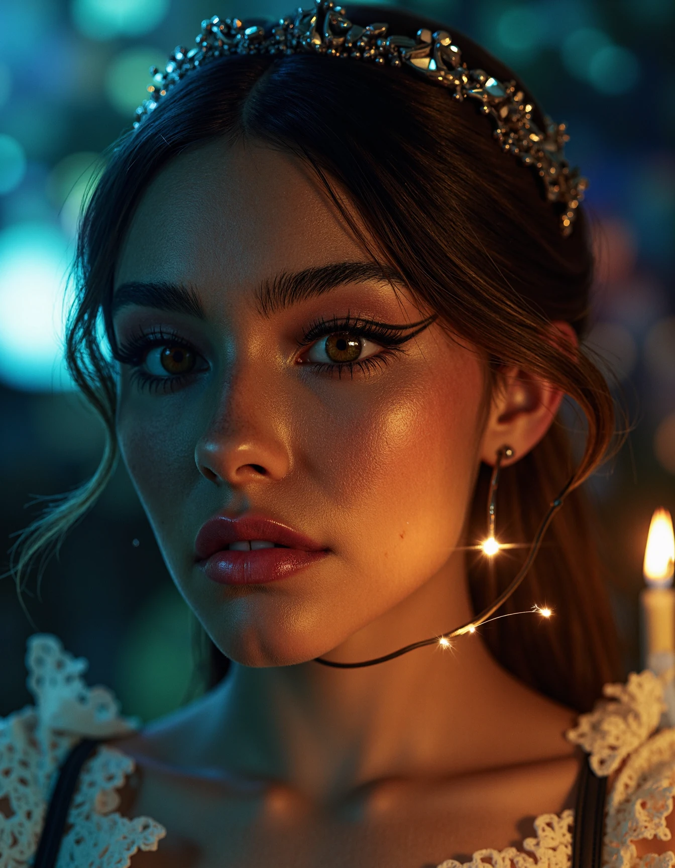 portrait of a gorgeous madison beer princess, dynamic lighting, in the style of Jean-Baptiste Monge, dark ambiance, ink slpatters, flowers, realistic, sharp focus, illustration, octane render, unreal engine, 8k, high resolution, trending on artstation, sharp focus, studio photo, intricate details, highly detailed, by greg rutkowski, sharp focus, emitting diodes, smoke, artillery, sparks, racks, system unit, motherboard, by pascal blanche rutkowski repin artstation hyperrealism painting concept art of detailed character design matte painting, 4 k resolution blade runner , <lora:madison_beer_flux_lora_v1:1>