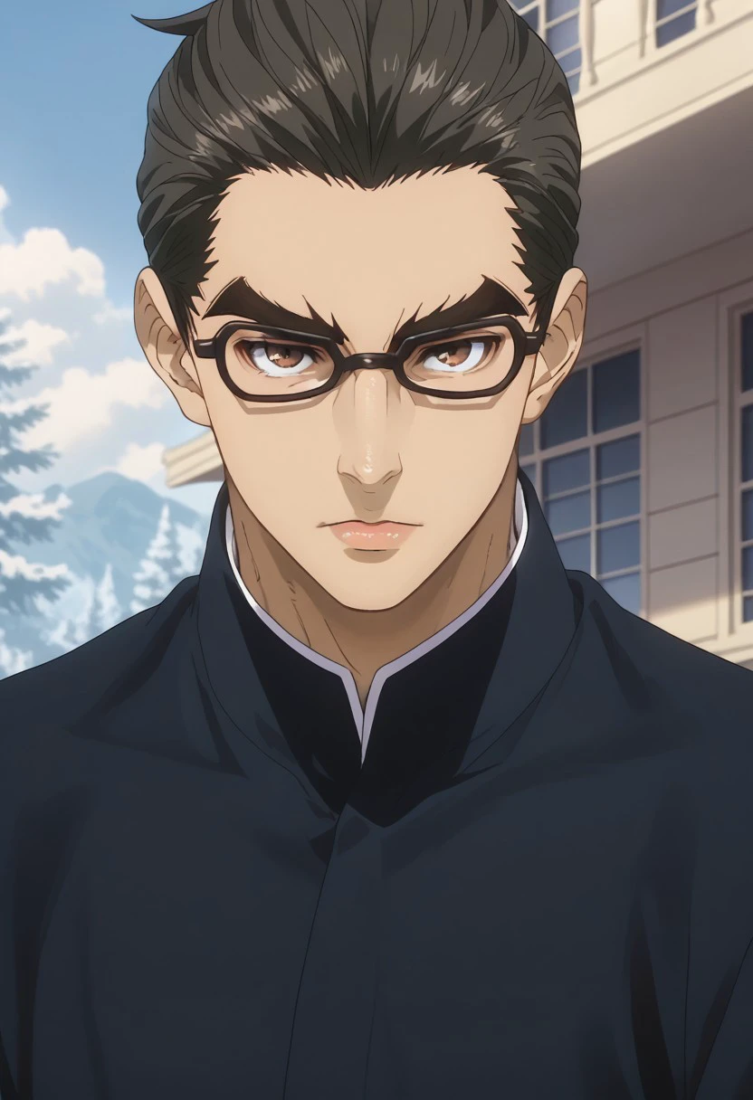 score_9, score_8_up, score_7_up, source_anime, rating_safe, SoeSNS, brown Soe eyes, black Soe glasses, black Soe hair, 1boy, male focus, anime screencap,