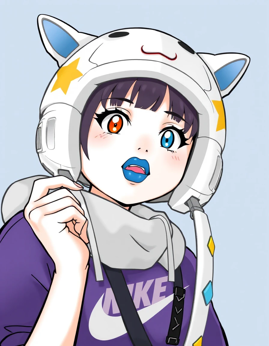 blue lips character has nike in fuchihana style illustration