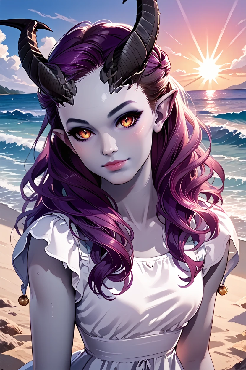 score_9, score_8_up, score_7_up, score_6_up
<lora:BGAlfira:1.0>
BGAlfira, 1girl,demon horns, purple hair, grey skin, looking at viewer, on a beach during a vibrant sunset, sundress, playing with the waves, portrait