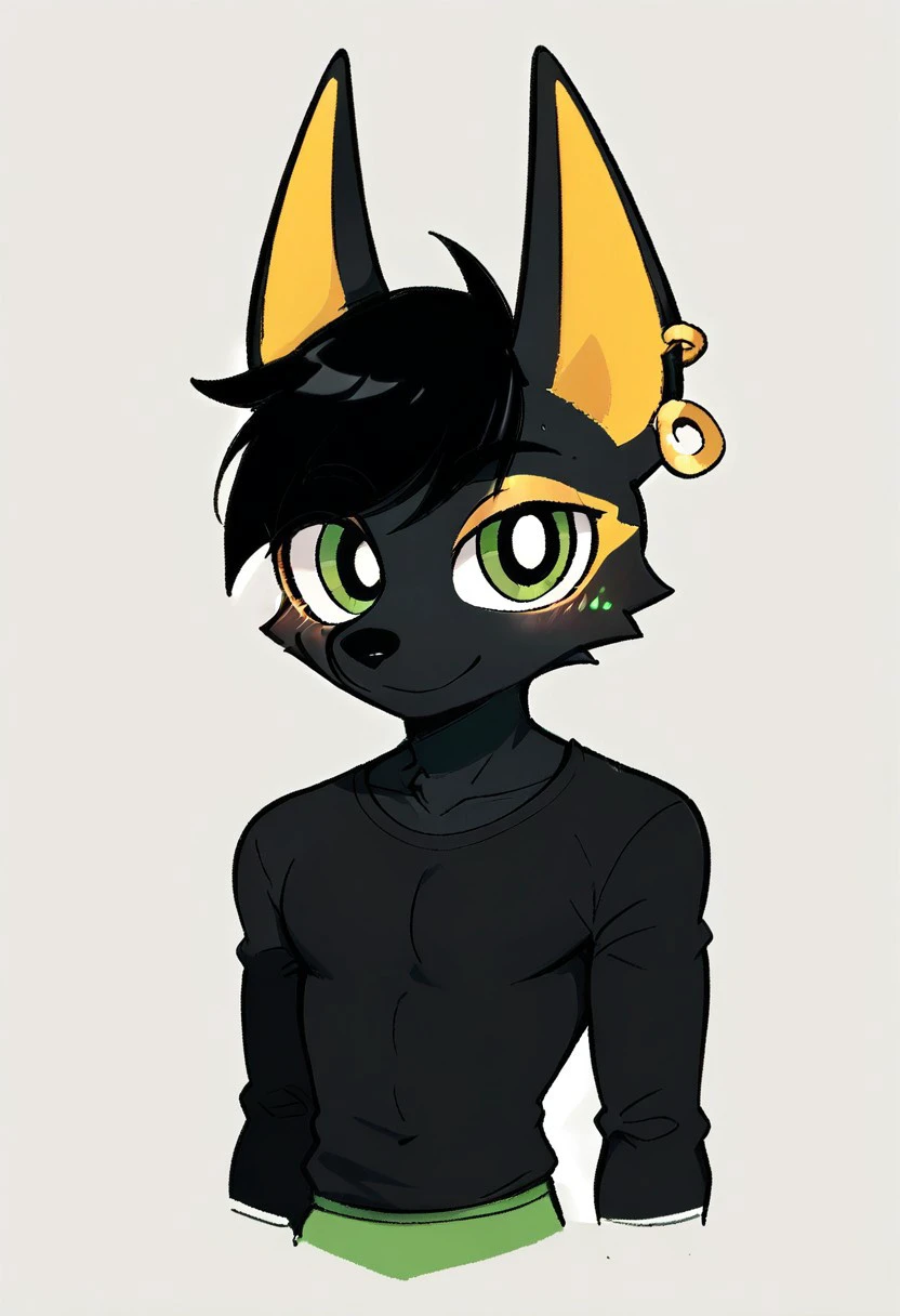 (score_9, score_8_up, score_7_up, score_6_up), absurd quality, heavy outline, 
BREAK,
1boy, (Haul Hiliiua, furry, male, black hair, bangs, black body, jackal, canis, canine, earrings, yellow inner ears, gold makeup, green eyes,)
BREAK,
powerpuff, 1boyin full growth, best quality, masterpiece, ultra-detailed, high quality, good quality,1 1boy, (master piece, high resolution, ultra detailed, 8K, 16K), look at viewer