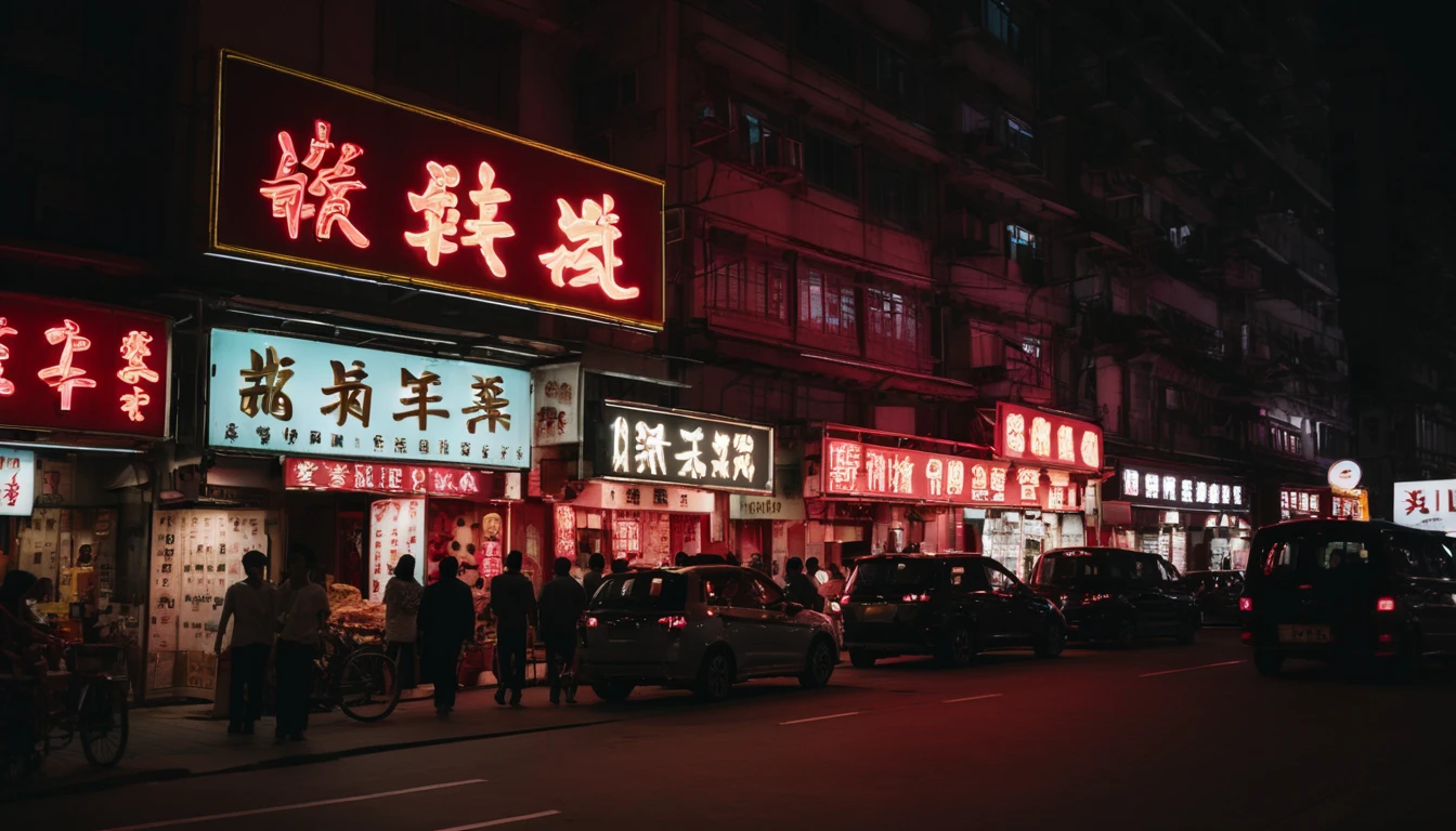 film photography,raw photography, 4k, 8k, detailed ,best quality, very aesthetic, absurdres, concrete, shanghai,retro
night,dark,city,street,market,(neon sign,neon sign,neon sign,neon sign,neon sign,neon sign,neon sign:1.2),glowing,scenery,sepia theme,<lora:Neon_City:0.7> ,silhouette,shadow