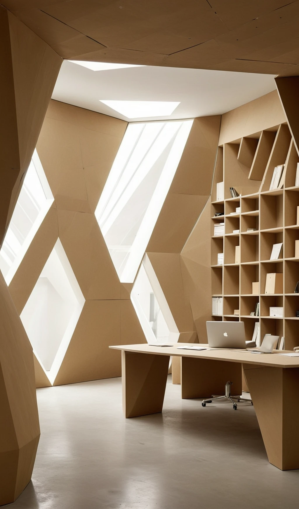 cardboard office space minimalist high level luxury shop faceted
<lora:archmat702:1>
 <lora:add-detail-xl:1>