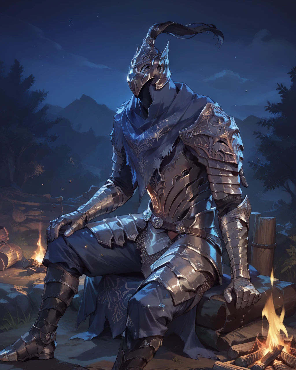 score_9, score_8_up, score_7_up, source_anime, score_6, 1boy, sitting,night, bonfire, solo, armor, artorias,  helmet, <lora:Artorias:0.8>