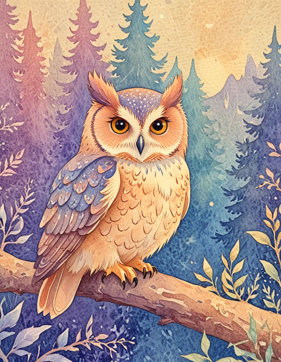 novuschroma75 style watercolor wise owl in a magical fantasy landscape  <lora:novuschroma75 style:1>, <lora:sdxl_lightning_8step_lora:1>