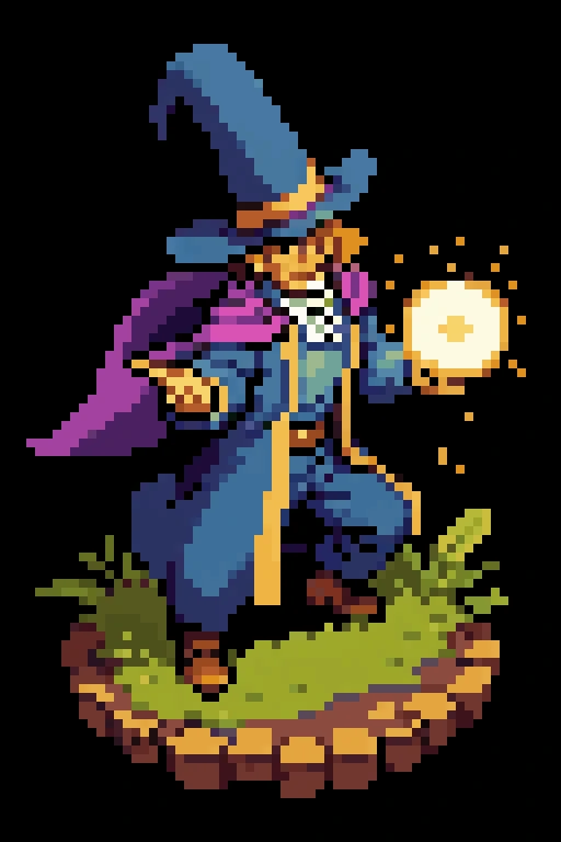 <lora:lisathepointless-v5.4_:1> by lisathepointless, purple background, simple background, solo, 1boy, fighting pose, pose, fire, fire hands, hands on fire, casting spell, casting fireball, fireball, wizard, wizard hat, robe, open robe, shirtless, cape, looking at viewer, blue eyes