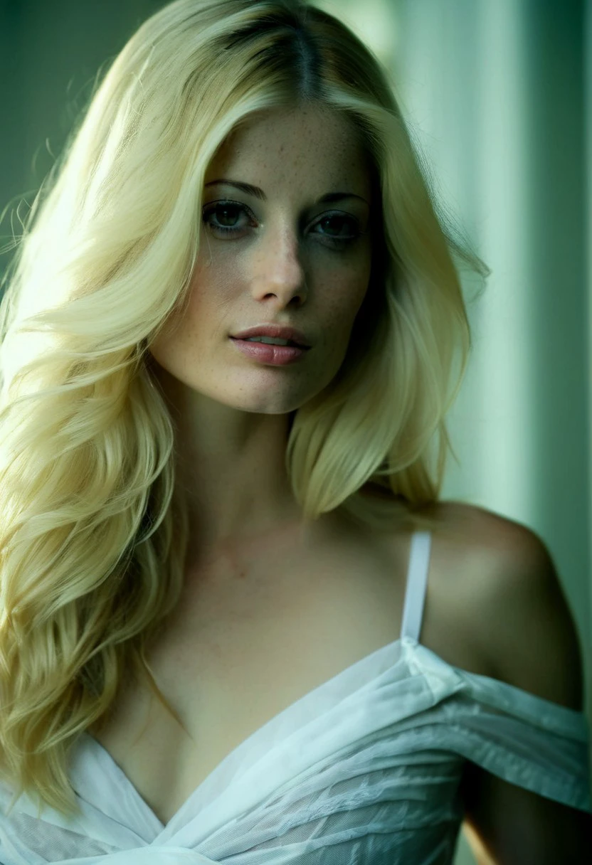 <lora:MoCCharlotteStokely_v1.1:1.5> (MoCCharlotteStokely woman) 
Intimate, cinematic upper body shot, neutral pose with slight shoulder shrug, pores and fine lines meticulously captured, moody lighting accentuating her features, flowing hair framing her face, plain white setting, photorealistic quality