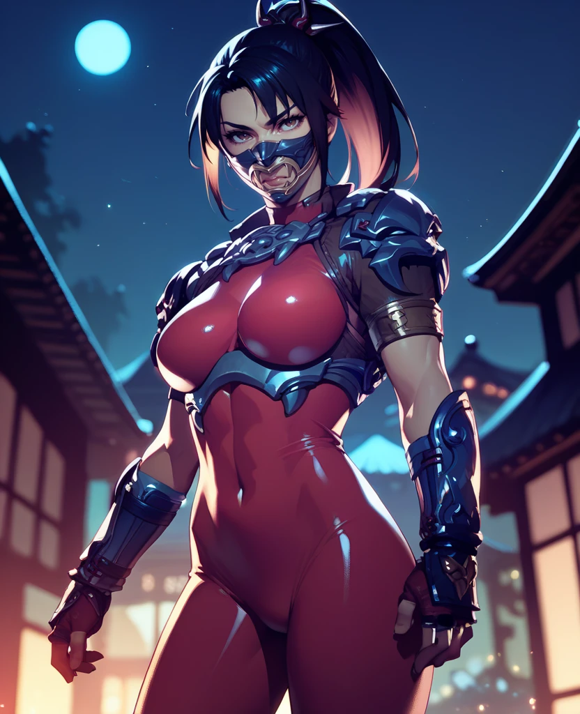 score_9, score_8_up, score_7_up, score_6_up, taki,black hair,brown eyes,ponytail,hair ornament,
bodysuit,mask, shoulder armor,arm guards,skin tight, looking at viewer,  
standing,  
edo period,night, evening, 
<lora:TakiSC6-11XL:0.9>,