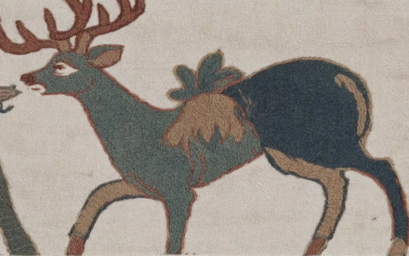 <lora:bayeux_pony_v1:1> bayeux, bayeux tapestry, an embroidered tapestry showing a deer with antlers, score_9, score_6_up, score_7_up