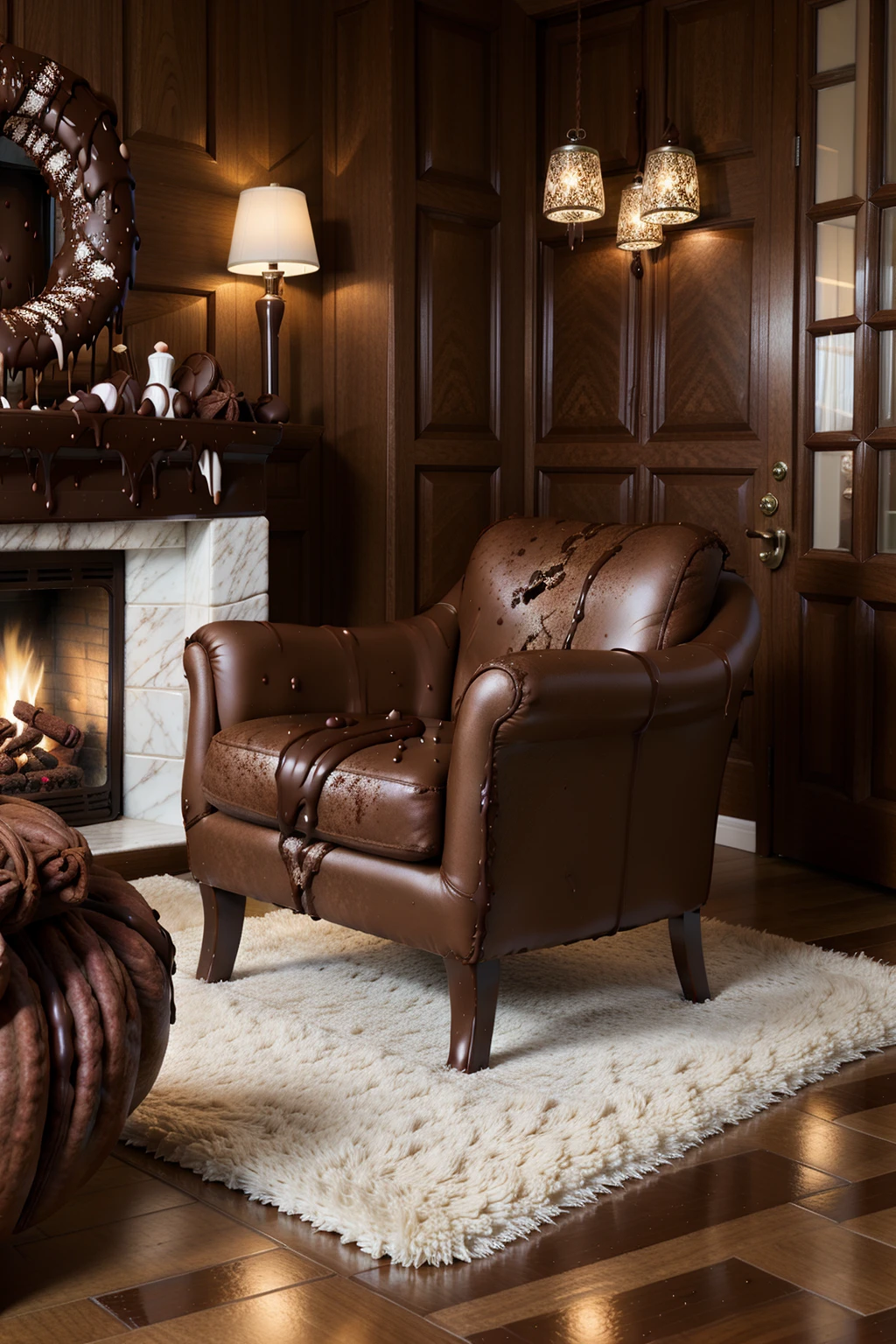 <lora:ChocolateCinnamonWorld:1> ChocolateCinnamonWorld chair in a cozy living room