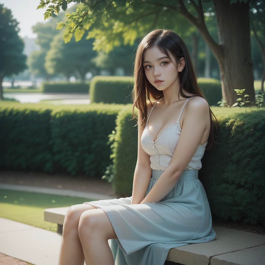 score_9,score_8_up,score_7_up,face_focus,1girl,sexy,sitting,park,tree