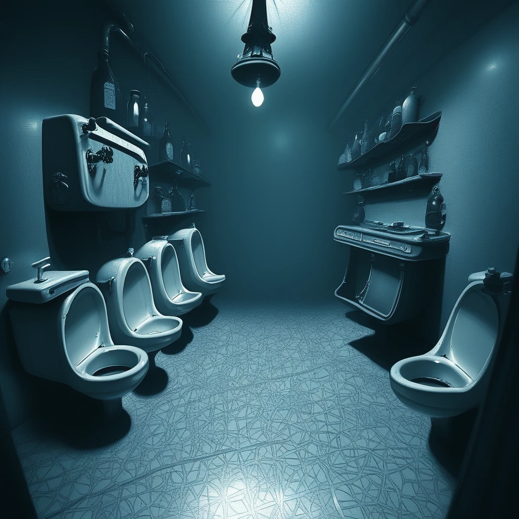 reflective floor, candle, curtains, faucet, underwater, science fiction, cabinet, toilet, star (symbol), bottle, train, fish, glowing, stairs, monochrome, stove, dark, stool