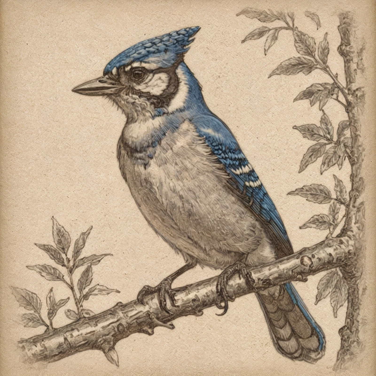 A bluejay on a branch. Coarse crayon drawing.
<lora:VintageDrawing01-00_CE_SDXL_128OT:0.6>