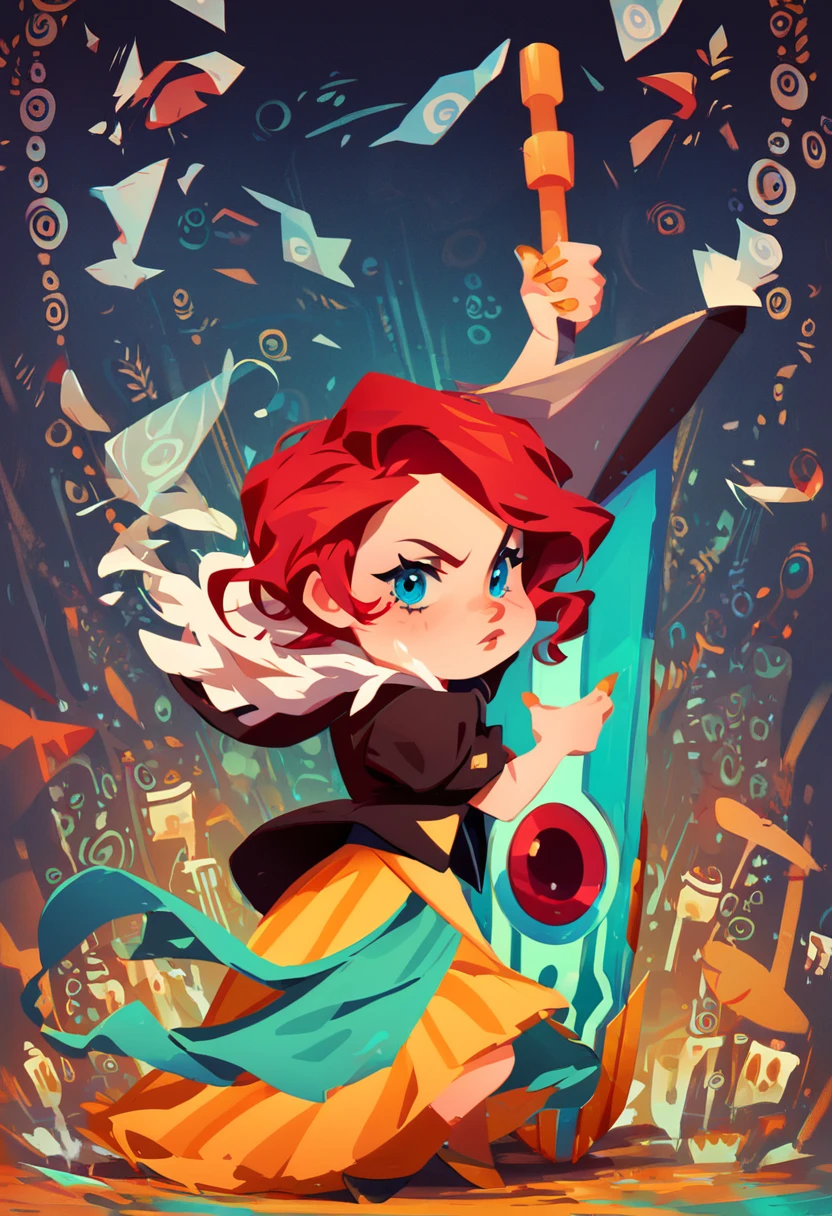 score_9, score_8_up, score_7_up, best quality, highres, chibi, Red, transistor, holding weapon, sword, blue eyes, 1girl, dress, jacket, perfecteyes, detailed background, looking at viewer, digital patterns, <lora:Red_Transistor:1>, <lora:PerfectEyesXL:0.8>