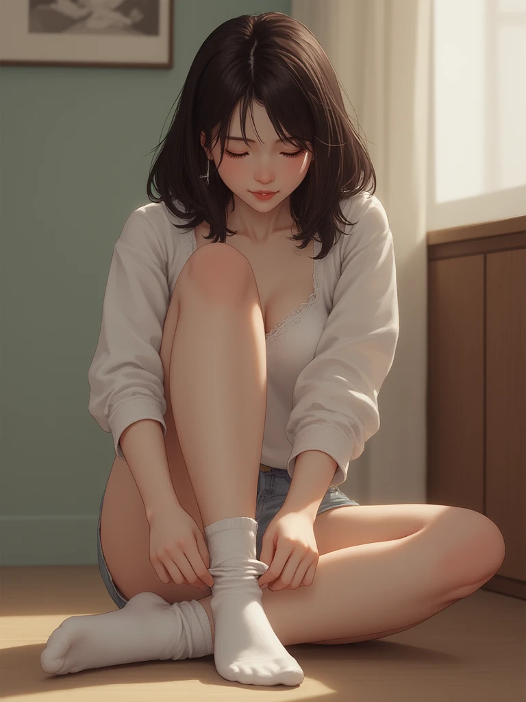 (masterpiece, photorealistic, photo), A girl is sitting and adjusting legwear, white socks,feet focus,
<lora:adjusting_legwear_flux_v2.safetensors:1.0>, 