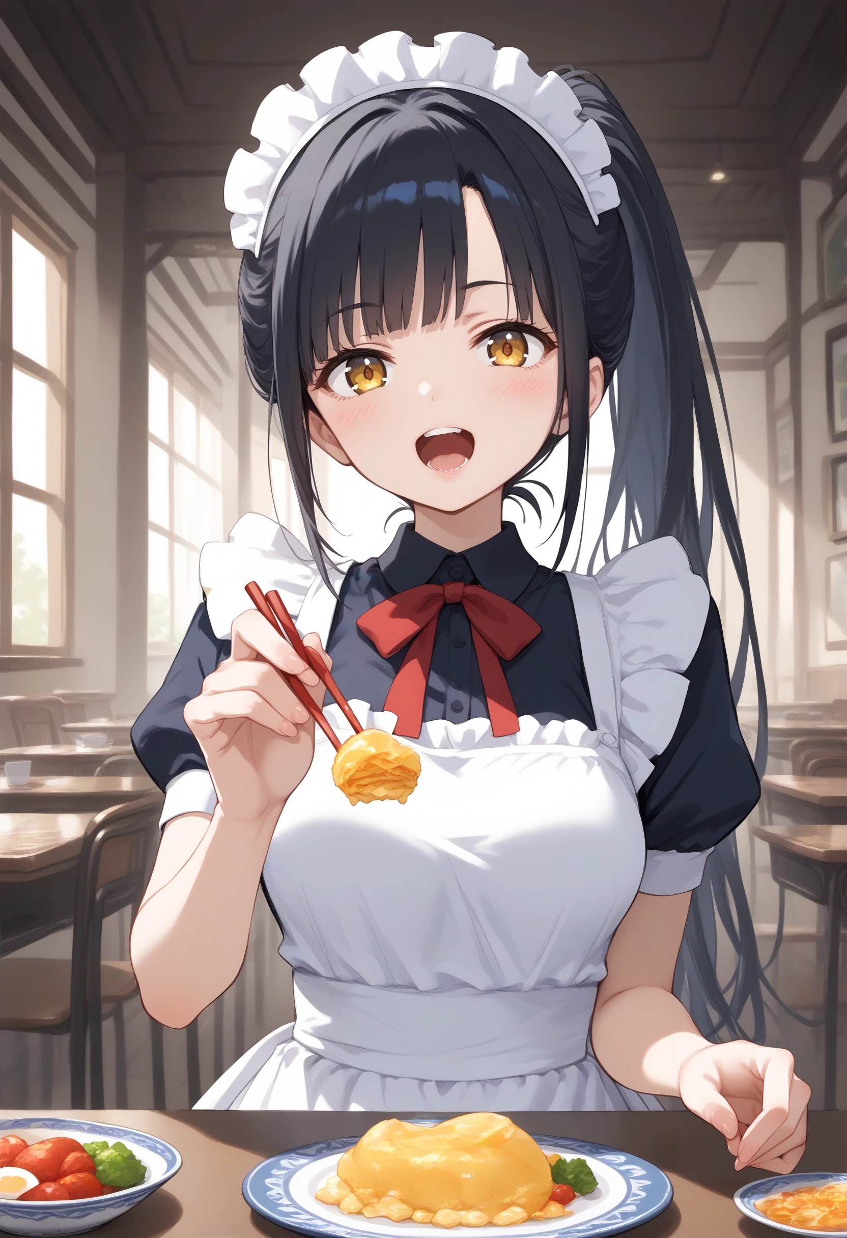 score_9, score_8_up, score_7_up, source_anime,
1girl,solo,medium breasts, maid, maid headdress,
feeding, food, open mouth, incoming food, looking at viewer, holding chopsticks, bento, tamagoyaki,tako-san wiener ,<lora:feeding_Pony_v1:0.8>
ceiling, panorama shot, black hair, golden eyes,anguish, palaces, ponytail hair,,