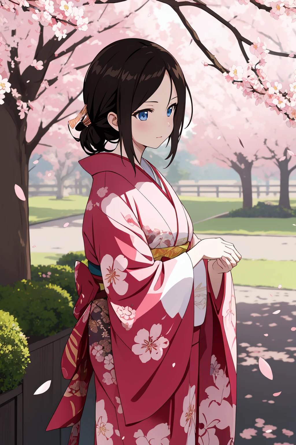 (RAW photo, best quality), 1girl,  natural lighting,
 <lora:girls_und_panzer_nonna_1_2:1> panzer_nonna, kimono, cherry blossom,