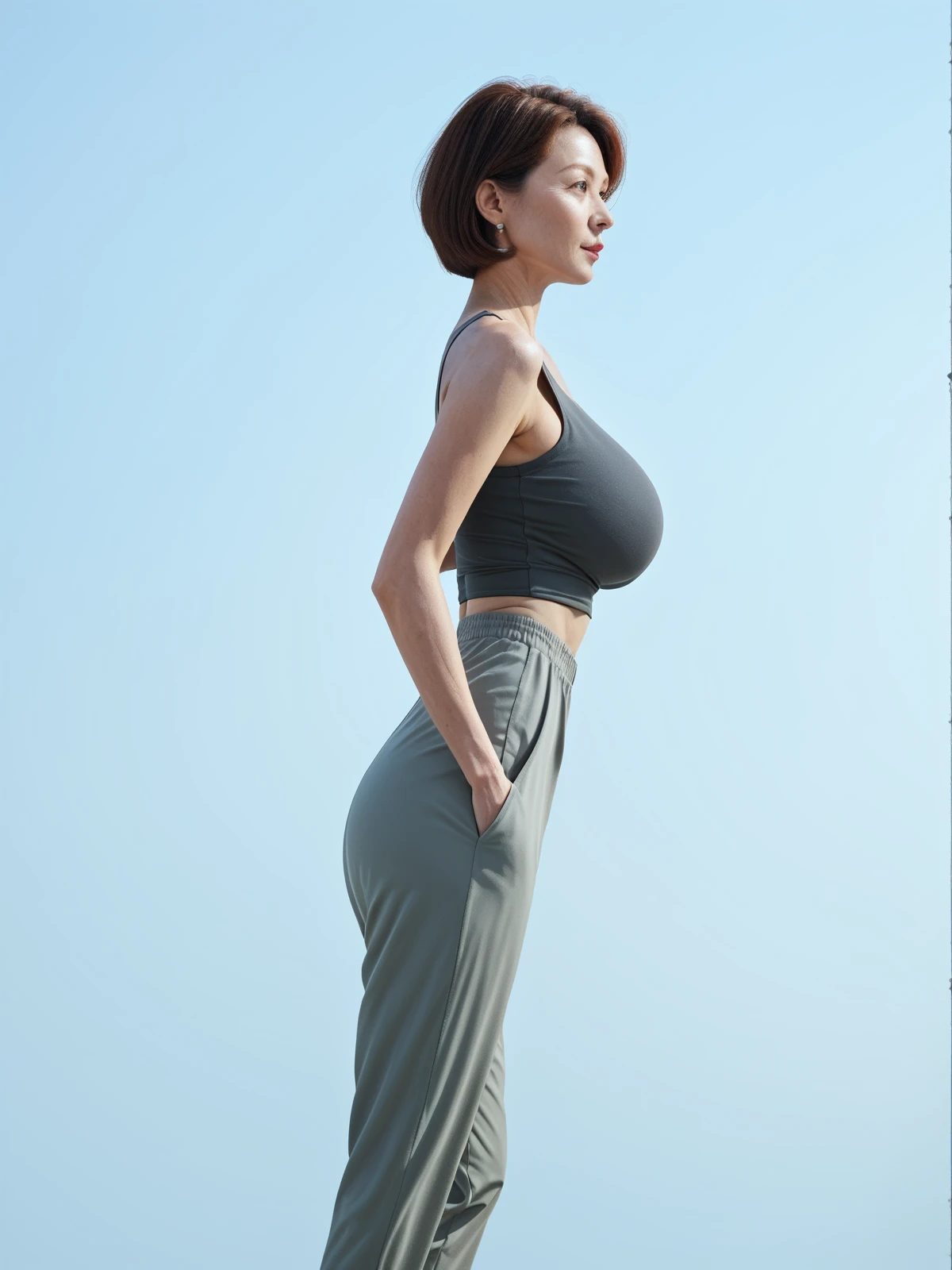 score_9, score_8_up, score_7_up, score_6_up, score_Realism, rating_safe,
korean, jogger_pants, from side,
dynamic pose, dynamic angle, dynamic effect,
1girl, ((milf)),
((gigantic_breasts)),
black eyes, (very short hair),
skinny,
<lora:AmateurStyle_v1_PONY_REALISM:0.8>  <lora:add-detail-xl:2> <lora:sports_jogger_pants_PONY:0.4>