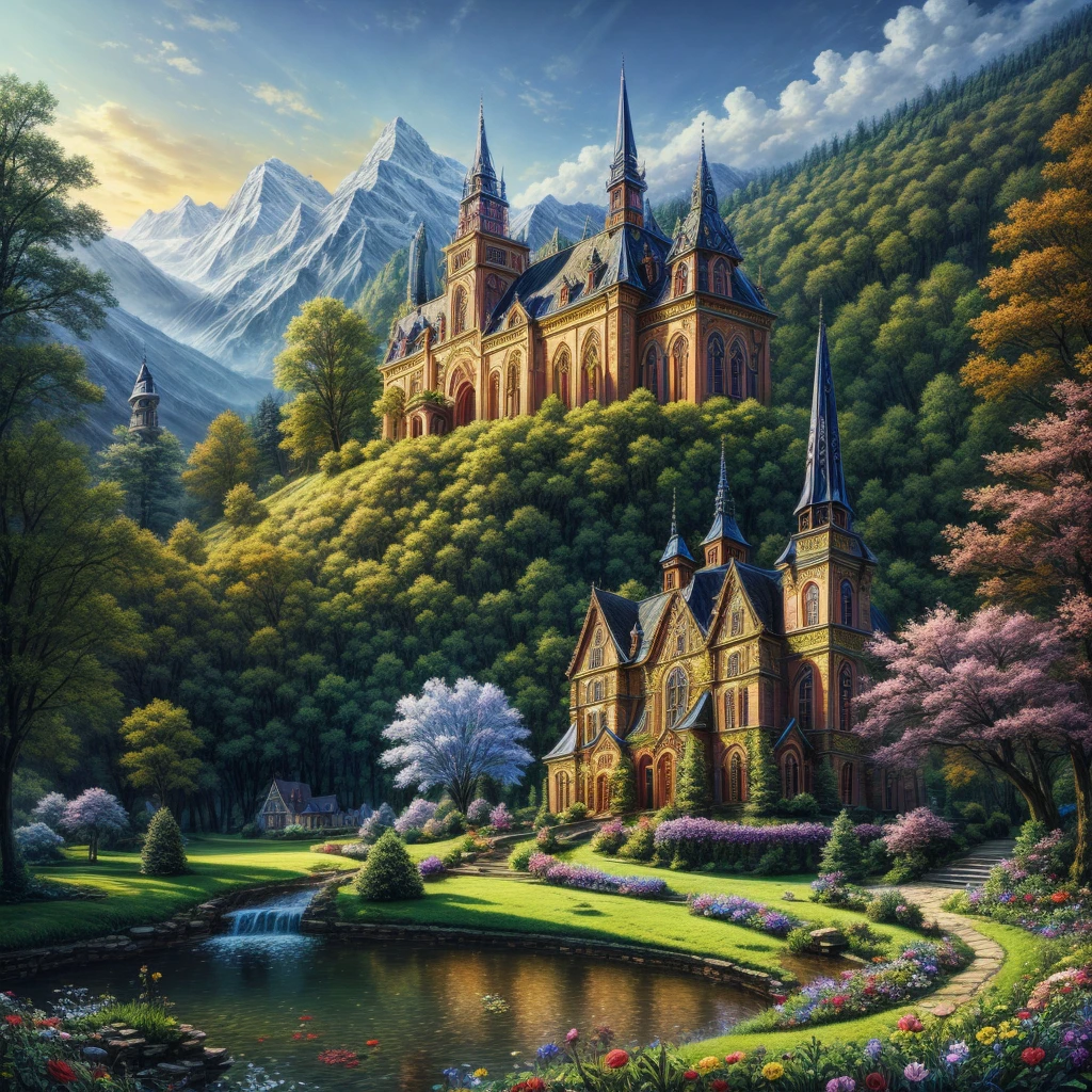 intricate detail, fantasy, enchanted forest, flowers, church, village, mansion, house, (masterpiece, best quality, extremely detailed), <lora:l_32:-0.5>, <lora:add_detail:1.5>