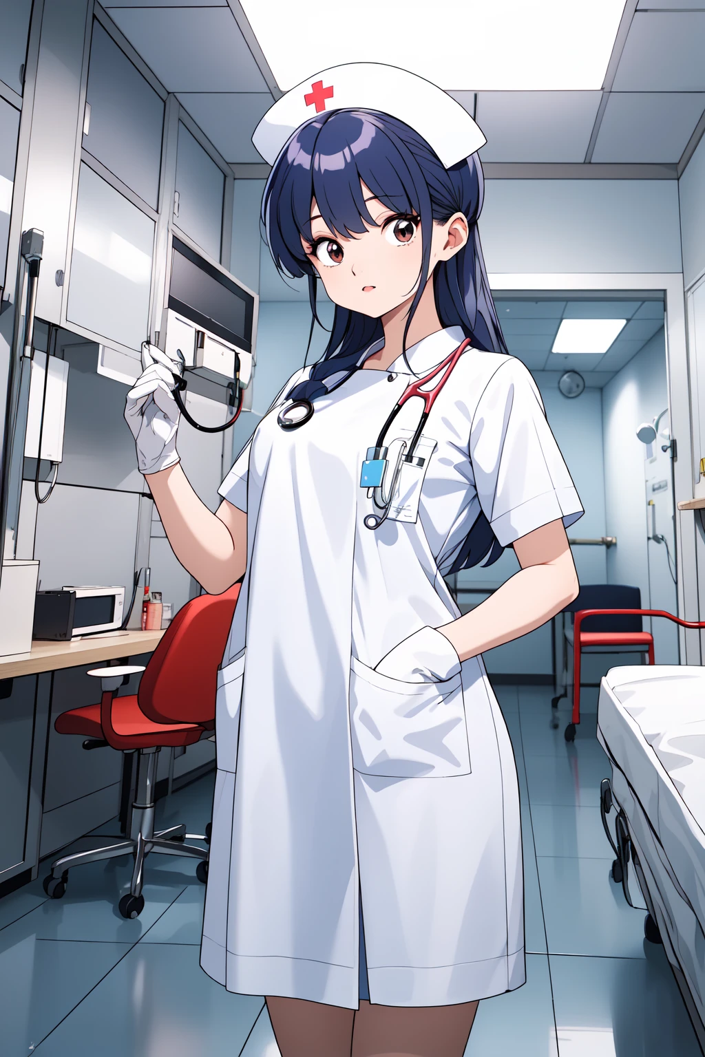 (RAW photo, best quality), wide angle photo, masterpiece, 1girl,  natural lighting
hospital, operating room, surgical gloves, 
(((White))) nurse uniform smooth, nurse, nurse hat, stethoscope  <lora:NurseUniform0_1:0.7>,
 <lora:ranma_shampoo_1_2:1> rm_shampu,