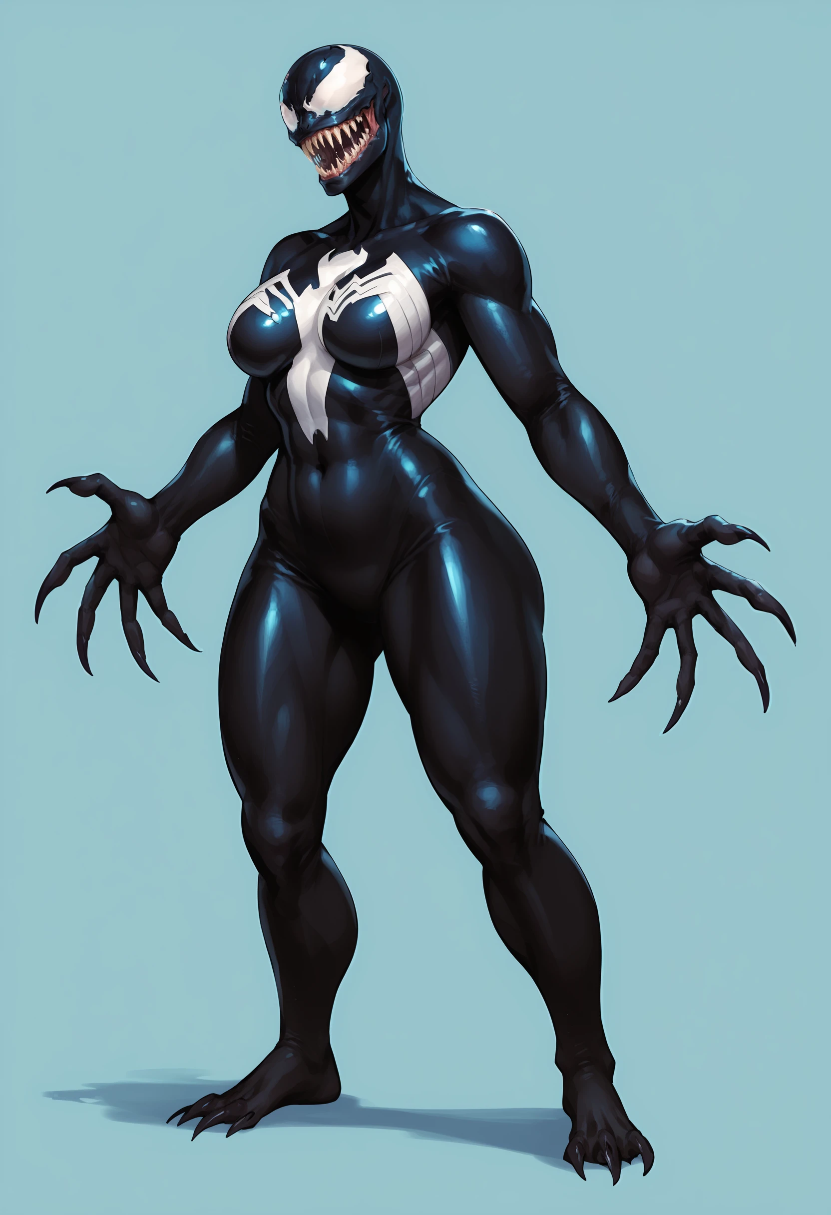 Venom, she-venom, symbiote, female, woman, femenine, muscular, muscular female, abs, biceps, breasts
