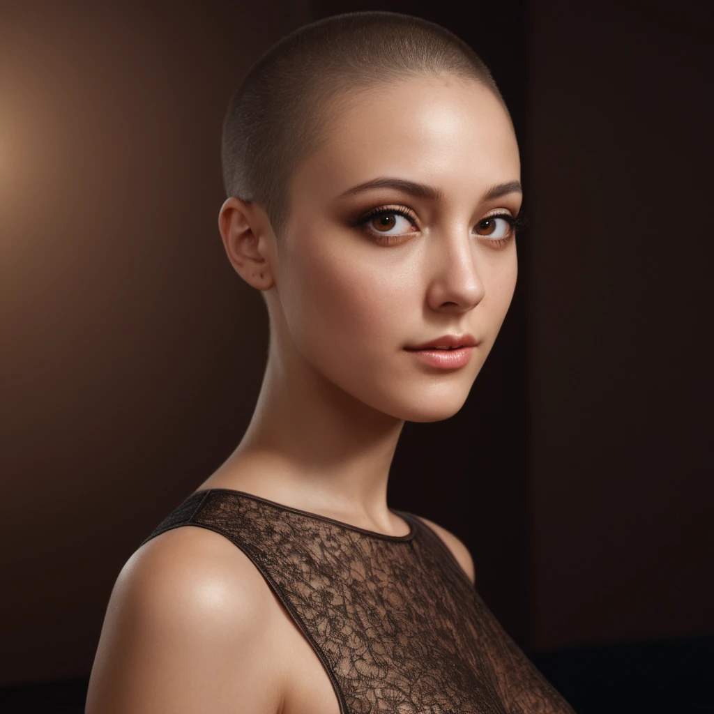 Hyperrealistic art brown eyes, 1girl, perfect face, long legs, perfect feet, jubilant, desk, black silk dress, curvy
close up
profile view
<lora:buzzg1rl_epoch_2:1> buzz cut, , score_9, score_8_up, score_7_up, hyperdetailed, hyperrealistic, masterpiece, best quality, (masterpiece:1.3),high-definition, intricate details, volumetric lighting, symmetrical face, level eyes, skin pores . Extremely high-resolution details, photographic, realism pushed to extreme, fine texture, incredibly lifelike . Extremely high-resolution details, photographic, realism pushed to extreme, fine texture, incredibly lifelike