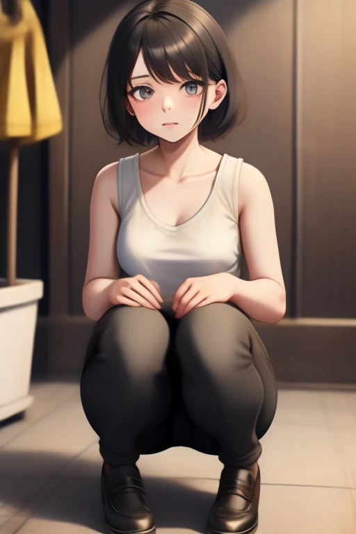 <lora:zoe-08:1>Zoe7,Black short hair, white vest, black jeans, black shoes,