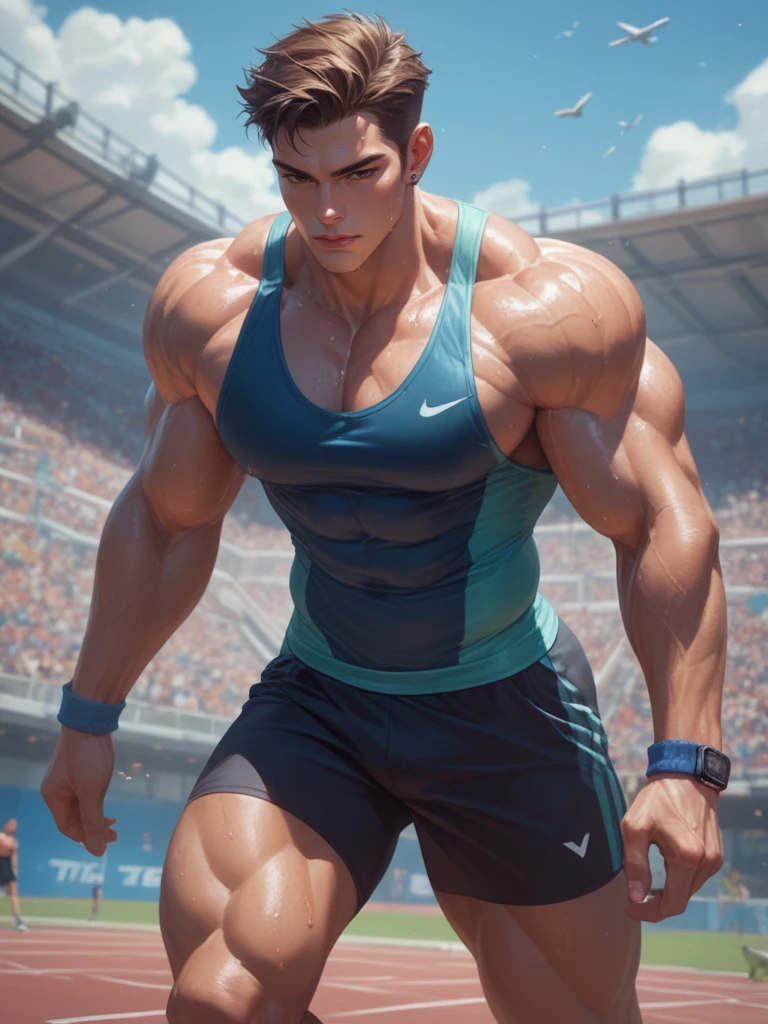 score_9,score_8_up,score_7_up,score_6_up, Sports anime scene of an intense moment during a match, with sweat flying and muscles tensed, capturing the energy and determination of the athletes, digital composition, trending on ArtStation.