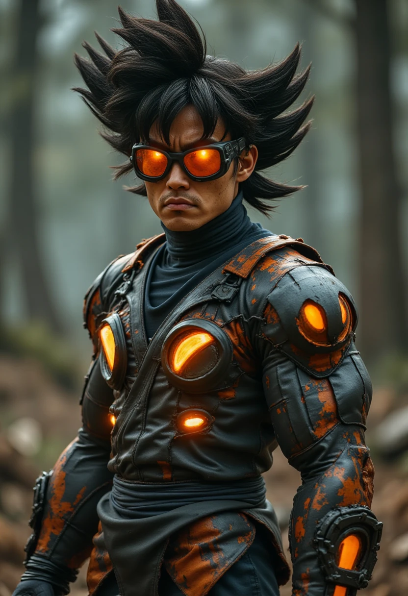 A captivating cybernetic entity emerges from the depths of the cyberpunk landscape. The attire is sleek and metallic, with a glowing orange hue that illuminates the cybernetic eyes. These eyes are not merely cosmetic; they seem to be infused with an inner fire, reflecting an intensity that belies their appearance.
The figure stands tall, embodying power in every aspect of its physical structure. The joints and bones are a testament to advanced engineering, each bone meticulously crafted for enhanced strength and efficiency. A set of glowing orange goggles obscure the character's face, adding mystery and intrigue. These goggles seem to be an extension of their being, as they not only conceal but also amplify the cybernetic enhancements.
Mechanical parts and wires adorn the figure, a visual representation of the fusion of man and machine. These components are not merely functional; they are symbols of technological advancement, reflecting the character's status as a cyborg. The presence of these elements is emblematic of an era where technology has become so intertwined with life that it no longer defines humanity.
Goku, the central figure in this futuristic vision, stands at the forefront of this digital age. His muscular frame and glowing cybernetic enhancements are a testament to his prowess as a. <lora:Characters - Goku (goku):1>,goku