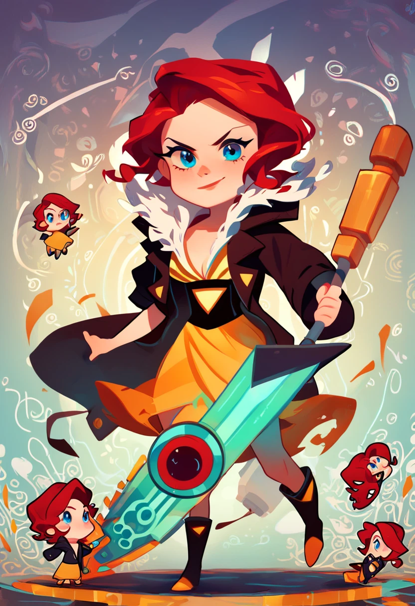 score_9, score_8_up, score_7_up, best quality, highres, chibi, Red, transistor, holding weapon, sword, blue eyes, 1girl, dress, jacket, perfecteyes, detailed background, looking at viewer, digital patterns, <lora:Red_Transistor:1>, <lora:PerfectEyesXL:0.8>