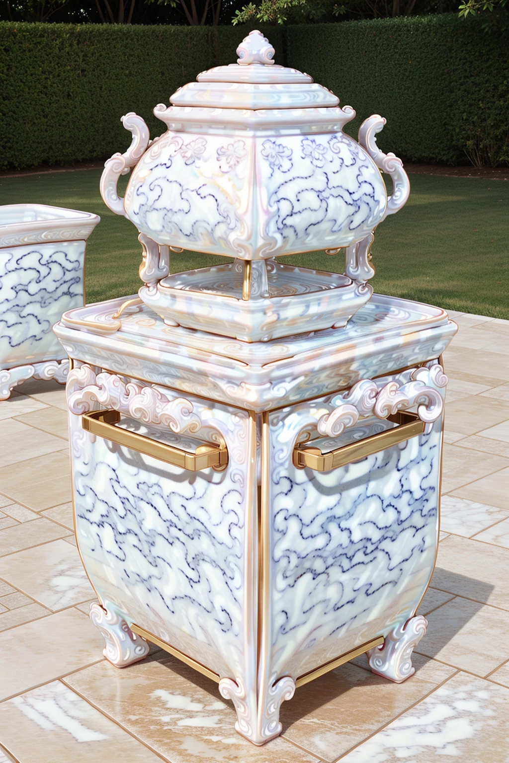 <lora:MarblePorcelainWorld:1>    MarblePorcelainWorld grill in a backyard