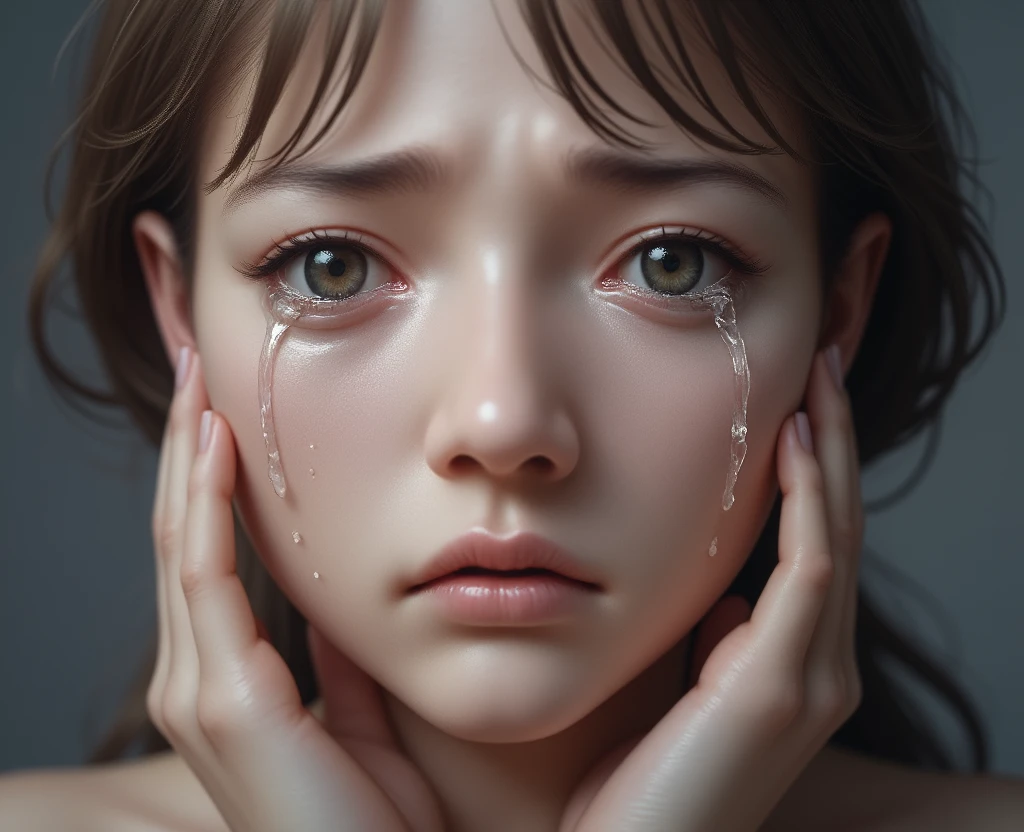 A girl is crying with tears in her eyes. Extremely shot of her eyes,
<lora:crying_with_tears_flux.safetensors:1>, 