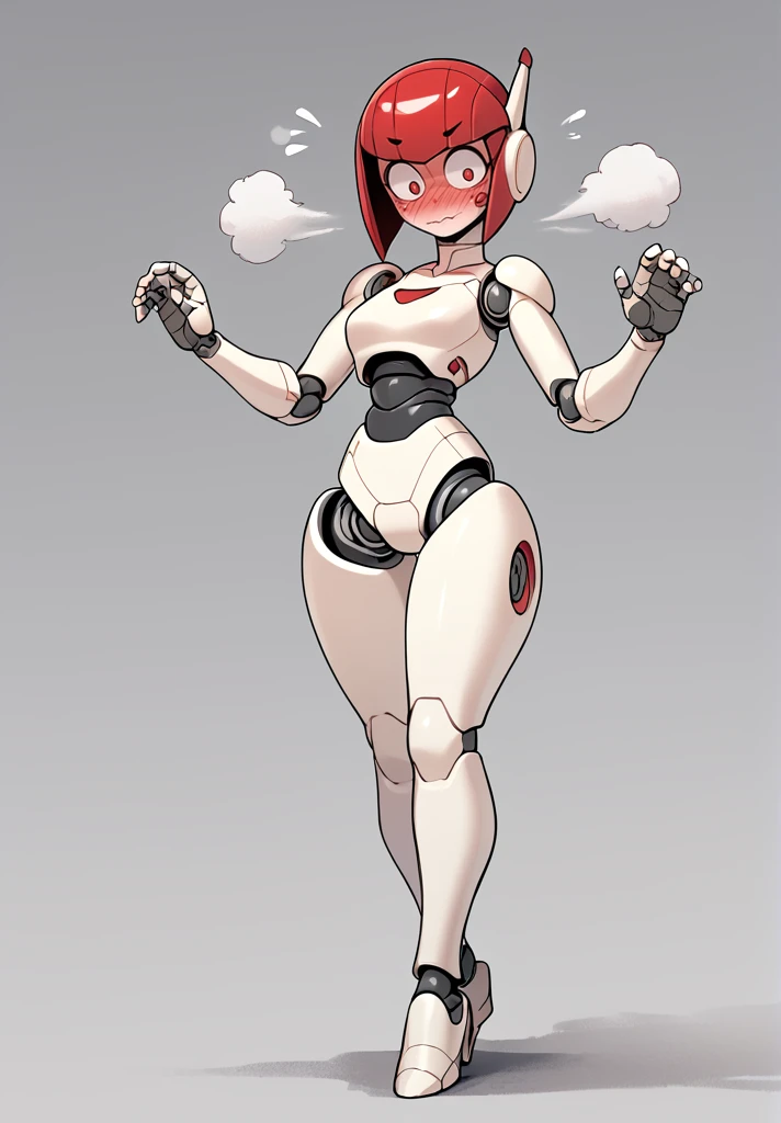 robot girl, <lora:Robogirl:1> robogirl, android, robot joints, mechanical parts, full body, cocked hip, wide hips,, score_9, score_8_up, score_7_up, score_6_up, score_5_up, score_4_up, BREAK, <lora:Full-face_Blush_r1:0.75>, Blush, Full-Faced Blush, Embarrassed, red face, steam