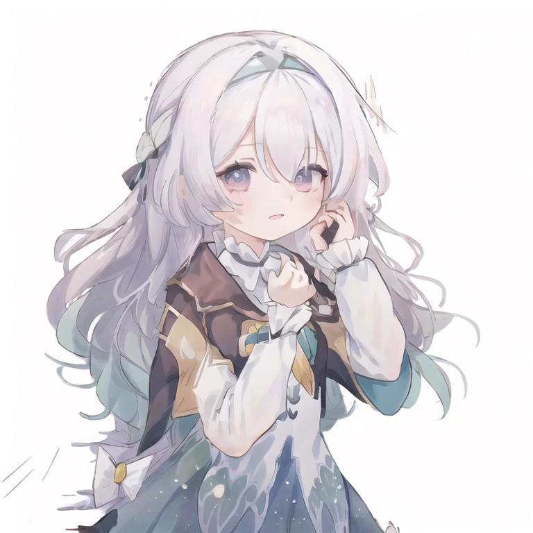 1girl,long hair,solo,white hair,white background,from behind,simple background,chibi,long sleeves,upper body,wide sleeves,<lora:hotaru-000018:1>,