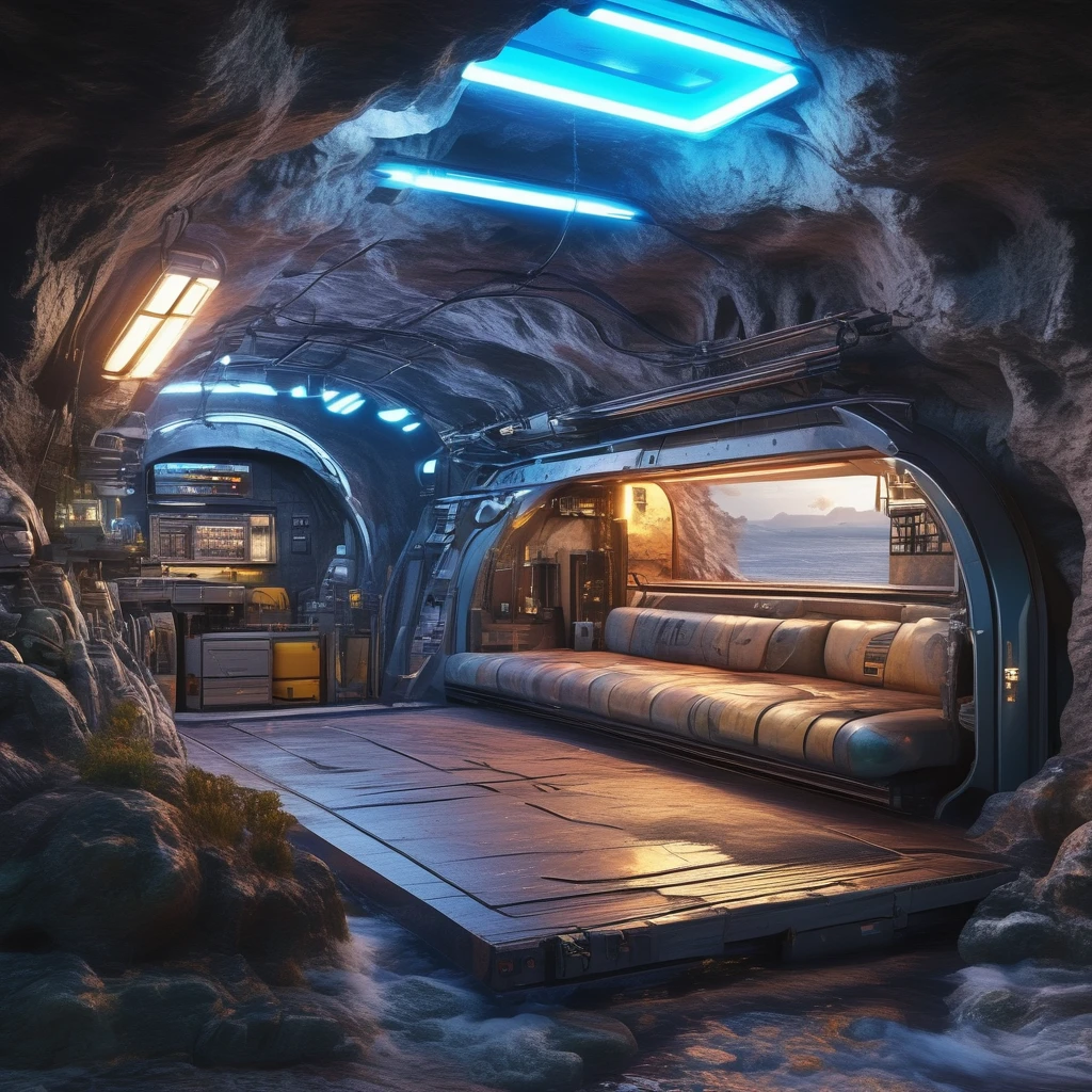 FRESHIDEAS Cave home boat bridge building car city city lights cityscape earth \(planet\) ground vehicle no humans ocean outdoors planet pool puddle realistic reflection river road scenery science fiction shore sign smoke snow street tokyo \(city\) traditional media train water watercraft waterfall,